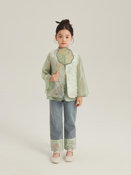 【国风洋气古典风两件套】2024春季新款儿童洋气衬衫国风马甲女童新中式刺绣马甲外套两件套 商品图2