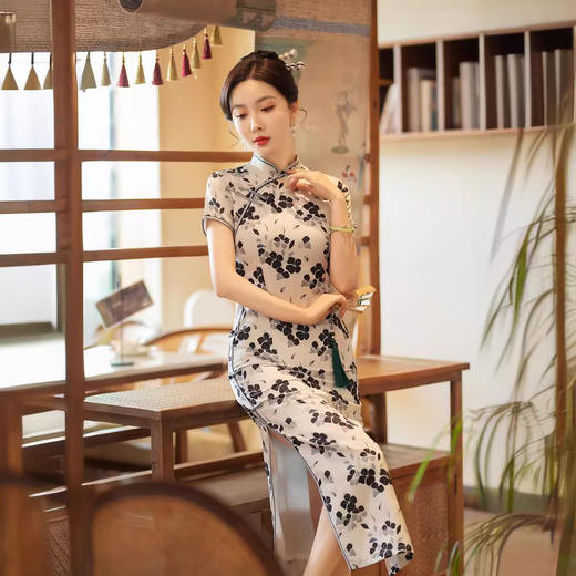 2024春季新款丝绸双层长日常修身素雅气质宴会旗袍ZA-5229 商品图1