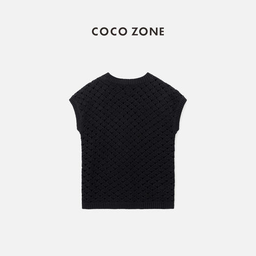 COCO ZONE2024夏季纯色镂空透气波浪边无袖针织衫上衣CC1A0488 商品图1