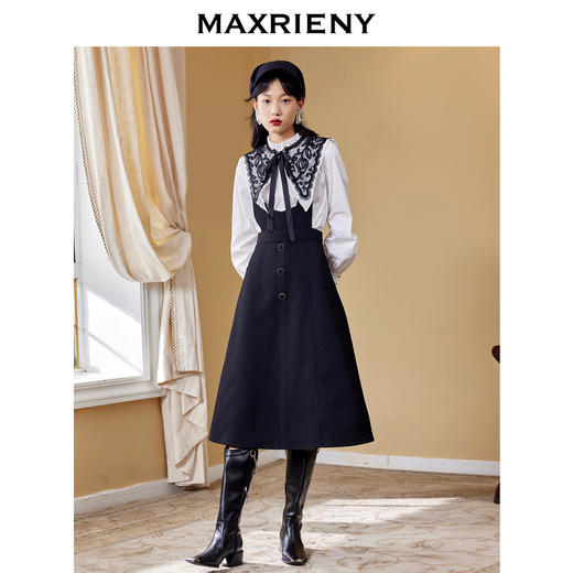 MAXRIENY复古A字公主裙秋季华夫格伞摆背带短裙(货号:MC87SK533) 商品图1