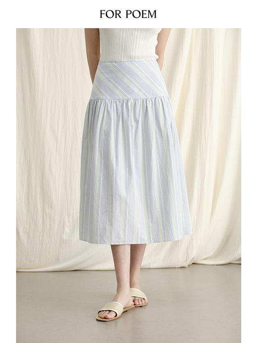 ForPoem 现货 24/SS原创设计中腰清新感百搭条纹半身裙 商品图0