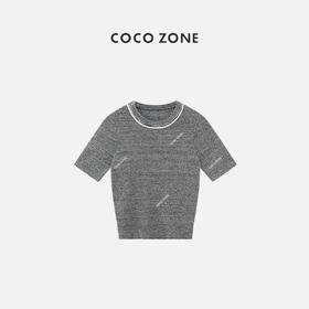 COCO ZONE2024气质穿搭圆领短袖毛针织衫百搭通勤上衣CC2B0475