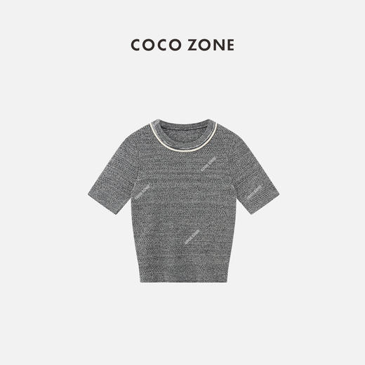 COCO ZONE2024气质穿搭圆领短袖毛针织衫百搭通勤上衣CC2B0475 商品图0
