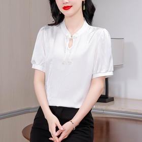 KQL-6983新中式国风立领短袖衬衫女夏季新款漂亮洋气复古盘扣雪纺上衣