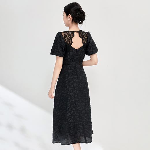 法式复古优雅，重工钉珠提花收腰显瘦短袖连衣裙WLZD-2413213 商品图1