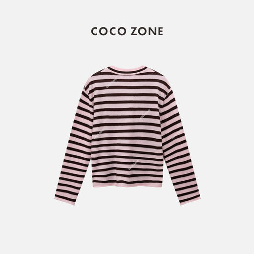 COCO ZONE2024春季百搭圆领长袖毛针织衫条纹短款上衣CC1A0377 商品图1