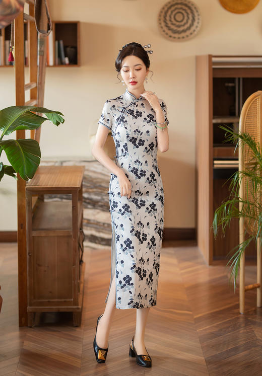 2024春季新款丝绸双层长日常修身素雅气质宴会旗袍ZA-5229 商品图5
