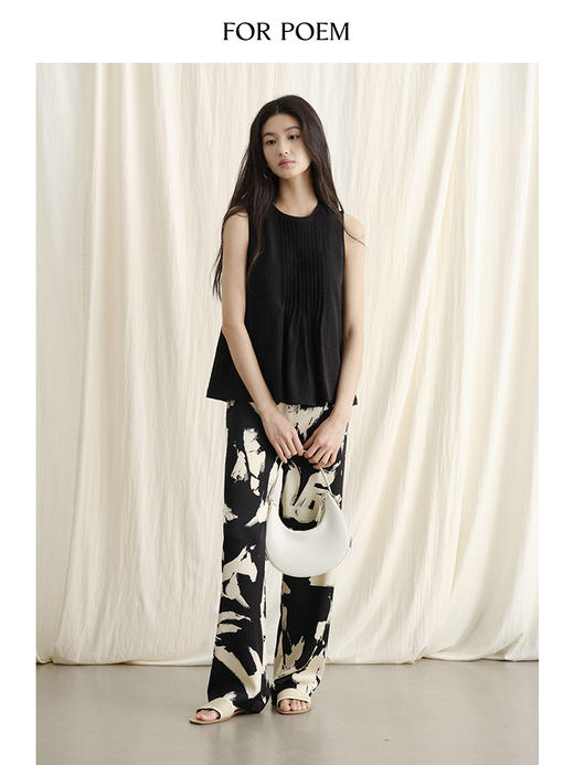 ForPoem 现货 24/SS原创设计文艺风天丝亚麻风琴褶无袖背心上衣 商品图1