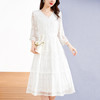 ZS3778轻奢真丝顺纡白色连衣裙女2024春夏新款蕾丝花边V领桑蚕丝中长裙 商品缩略图2