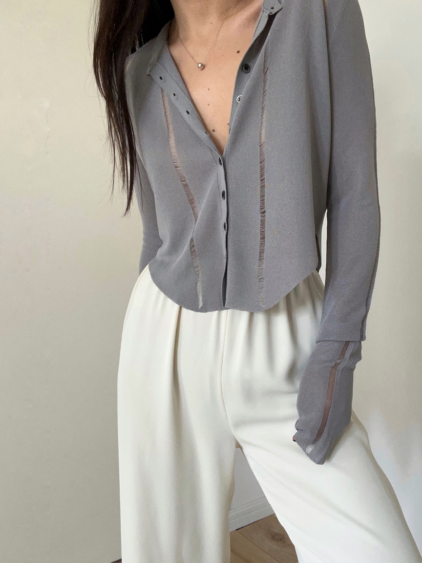 TU｜C04SS24-KW06 醋酸短款针织开衫 [ 黑 / 白 / 灰 ]