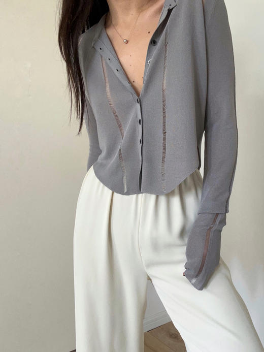 TU｜C04SS24-KW06 醋酸短款针织开衫 [ 黑 / 白 / 灰 ] 商品图0