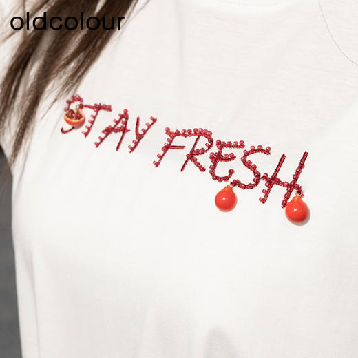 oldcolour欧珂夏季法国小众字母刺绣粉红色T恤上衣P22021355 商品图3