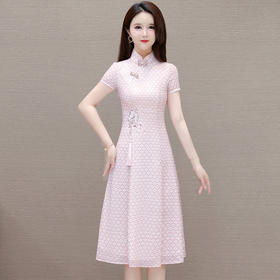 修身时尚，中长款印花新中式立领短袖连衣裙QYM-OMS-MYA458-L