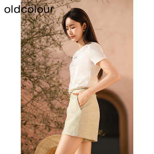 oldcolour夏季新款白色休闲百搭上衣短袖圆领T恤女P22021296 商品图2