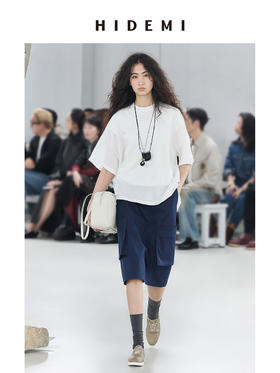 HIDEMI 极简百搭干爽缎面宽松圆领大廓形立体剪裁短袖上衣T恤