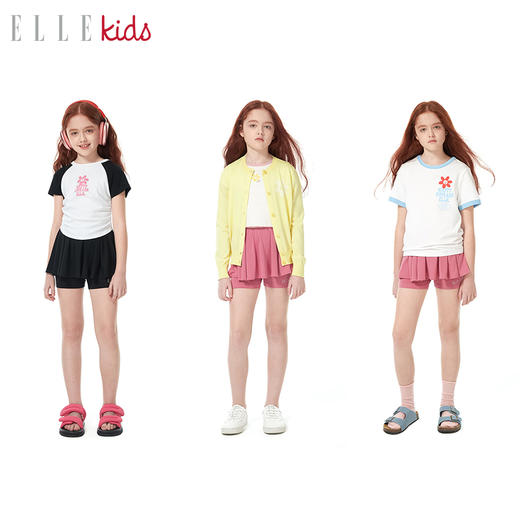 ELLEKIDS 童装 仿铜氨垂感运动裙裤绣花半身裙 商品图1