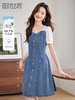 【专属特价】熙世界泡泡袖拼接牛仔连衣裙2025夏季新款气质假两件中长款裙子 商品缩略图0