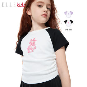 ELLEKIDS 童装 花朵系列 插肩袖花朵发泡印花皱感短袖