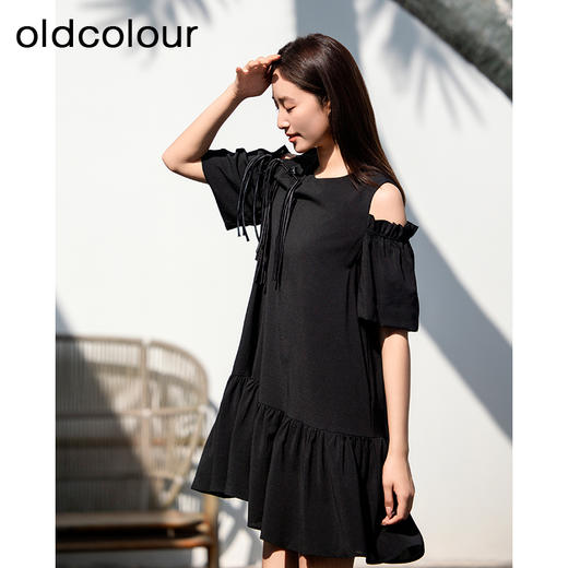 oldcolour欧珂女士露肩吊带装饰连衣裙女气质宽松显瘦P23101401 商品图2