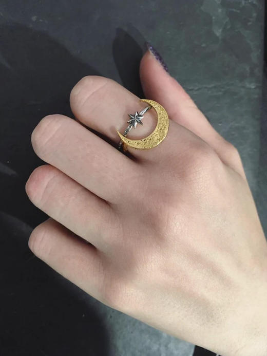 momoko｜gold Crescent Moon vs silver Star Ring [戒指] 商品图2