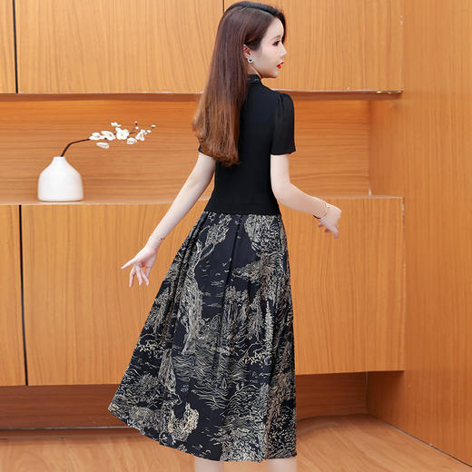 国风优雅时尚，立领短袖A字长款假两件连衣裙QYM-DFN-A3405-L 商品图2