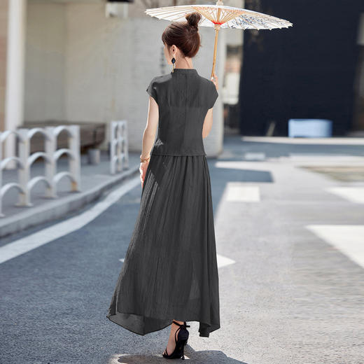 WB25139夏季上新气质时尚新中式风舒适透气修身显瘦纯色两件套裙 商品图3