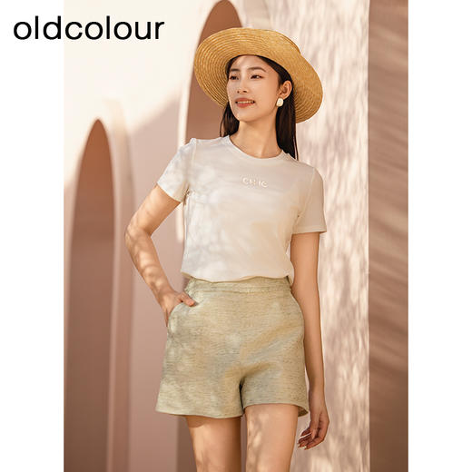 oldcolour夏季新款白色休闲百搭上衣短袖圆领T恤女P22021296 商品图0