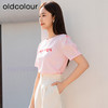 oldcolour欧珂夏季法国小众字母刺绣粉红色T恤上衣P22021355 商品缩略图0