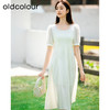 oldcolour欧珂夏季新款高腰纯色肌理感U型领气质长裙女P22101280 商品缩略图0