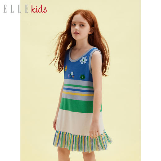 ELLEkids童装 法式度假流苏手工花朵毛线绣背心裙 商品图0