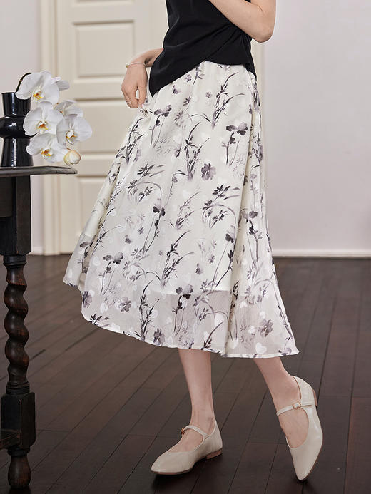 【专属特价】熙世界国风水墨印花连衣裙夏装新款荷叶袖立领新中式改良旗袍裙 商品图2