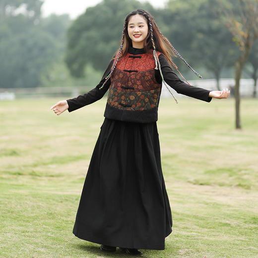 GYS606272短款棉背心2024初春新款中式复古民放撞色拼接夹棉保暖无袖棉马甲 商品图1