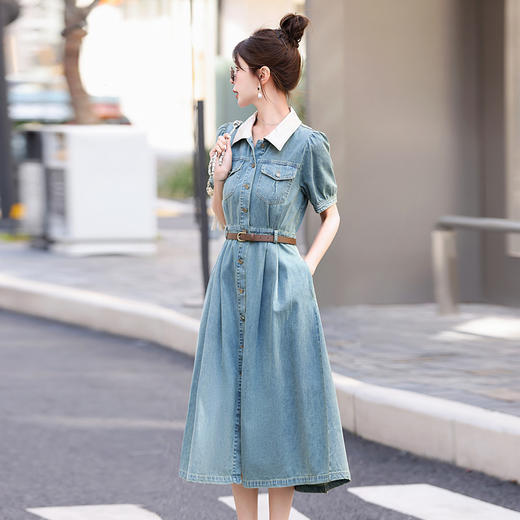 HR WY96029牛仔连衣裙韩系气质时尚休闲收腰显瘦中长裙 商品图0