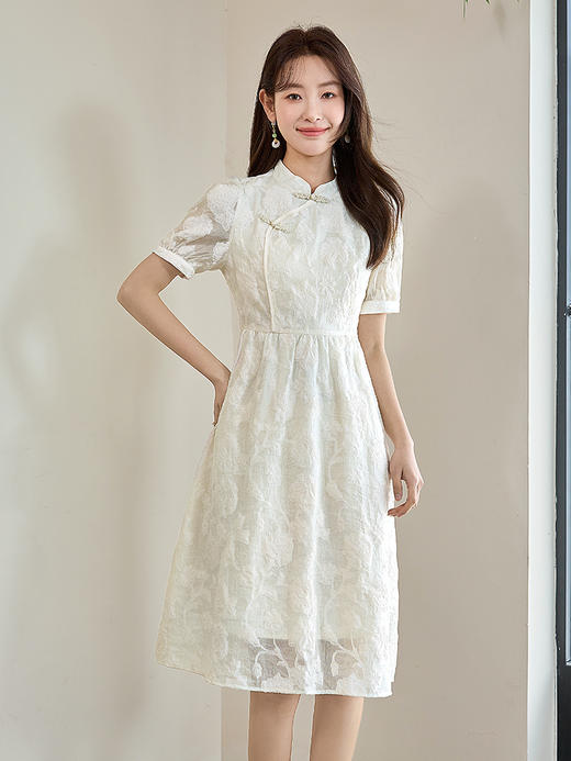 【专属特价】熙世界改良新中式旗袍连衣裙2025夏装新款立领国风盘扣蕾丝裙子 商品图2