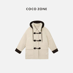 刘一一&COCO ZONE高级感撞色羊毛大衣冬季连帽毛呢外套23C30674