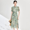 重工钉珠新中式旗袍，改良法式复古雪纺印花连衣裙WLZD-2413206 商品缩略图0