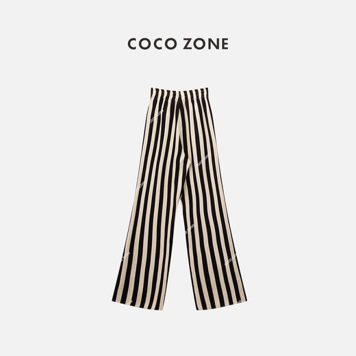 COCO ZONE条纹拼色松紧腰休闲裤气质显瘦直筒裤CC1B0799 商品图1