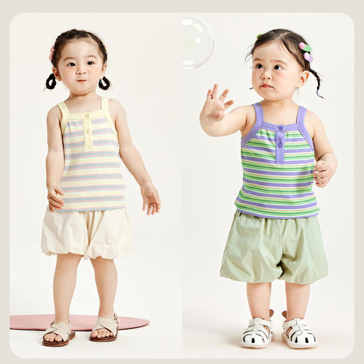 迷你巴拉夏季新款女童弹力休闲背心宝宝撞色时尚亲肤轻薄吊带 商品图2