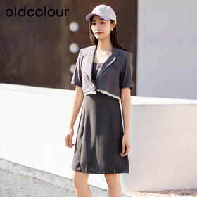 oldcolour欧珂夏季宽松西装上衣吊带连衣裙女两件套P22101299
