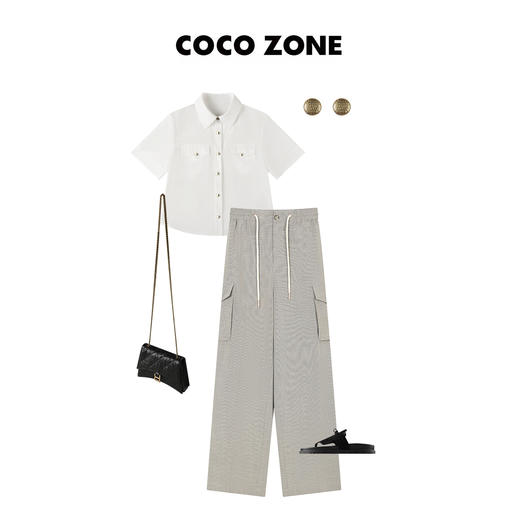 COCO ZONE 气质工装松紧腰阔休闲长裤  23C18854 商品图4