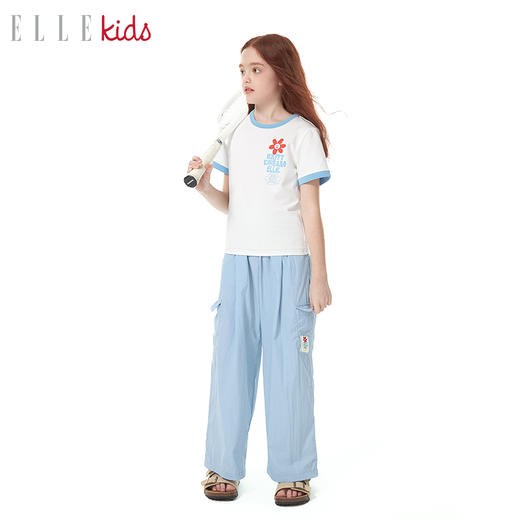 ELLEKIDS 童装 花朵系列 拼色花朵发泡印花夏季短袖T恤 商品图1