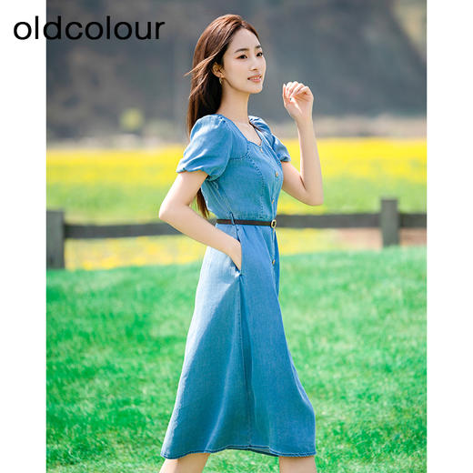 oldcolour欧珂夏季复古牛仔连衣裙港风鱼尾裙女显瘦P22107279 商品图1