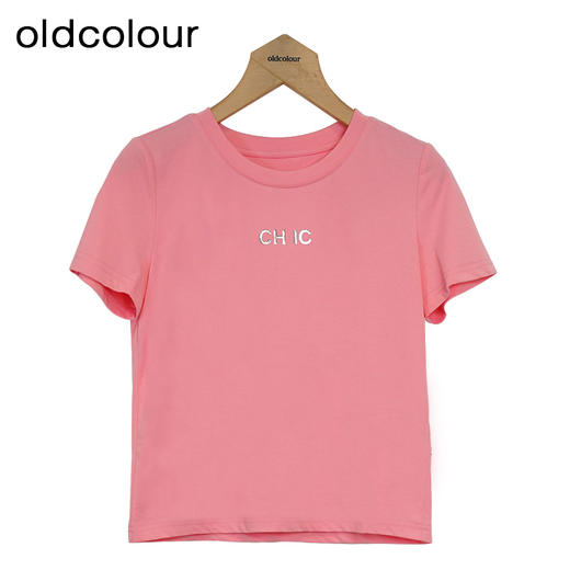 oldcolour夏季新款白色休闲百搭上衣短袖圆领T恤女P22021296 商品图3