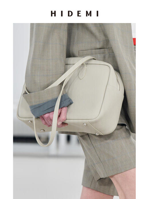 HIDEMI 进口荔枝牛皮togo皮波士顿多功能斜跨手提包 中号 商品图11