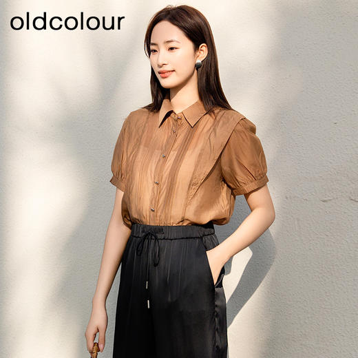oldcolour欧珂夏季莱赛尔天丝雪纺上衣女小众设计感衬衫P24011191 商品图1