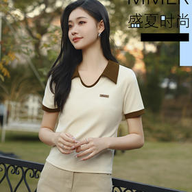 正肩polo领短袖V领宽松版T恤女士夏季设计感小众短款上衣SZ2758