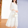 ZS3778轻奢真丝顺纡白色连衣裙女2024春夏新款蕾丝花边V领桑蚕丝中长裙 商品缩略图0