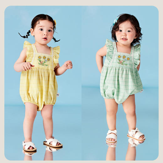 迷你巴拉夏季新款女童轻薄透气三角衣宝宝绣花亲肤连体衣爬服 商品图2