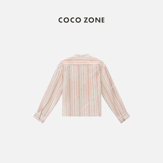 COCO ZONE2024时尚竖条纹长袖衬衫撞色翻领单排扣上衣CC1B0759 商品图1