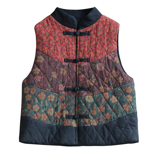 GYS606272短款棉背心2024初春新款中式复古民放撞色拼接夹棉保暖无袖棉马甲 商品图4